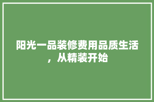 阳光一品装修费用品质生活，从精装开始