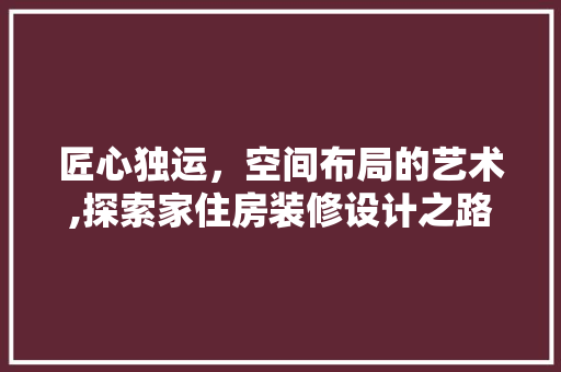 匠心独运，空间布局的艺术,探索家住房装修设计之路