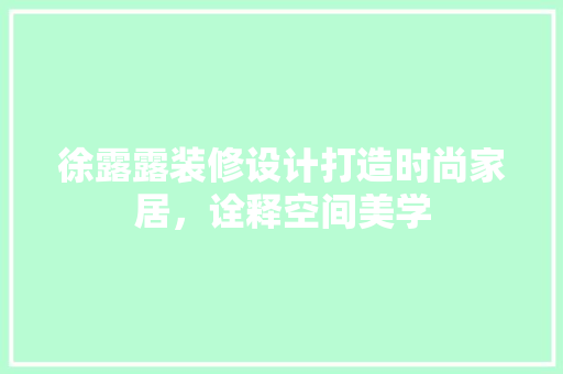 徐露露装修设计打造时尚家居，诠释空间美学
