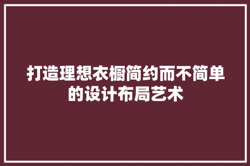 打造理想衣橱简约而不简单的设计布局艺术