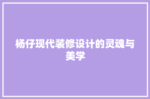 杨仔现代装修设计的灵魂与美学
