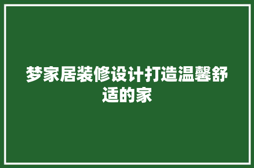 梦家居装修设计打造温馨舒适的家