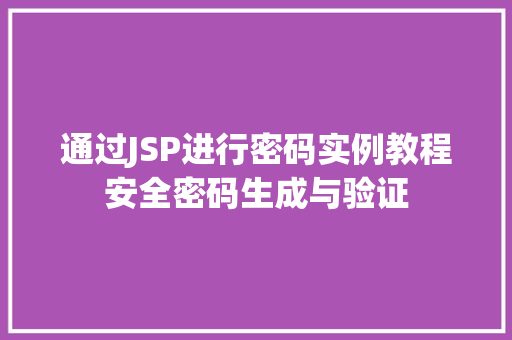 通过JSP进行密码实例教程安全密码生成与验证