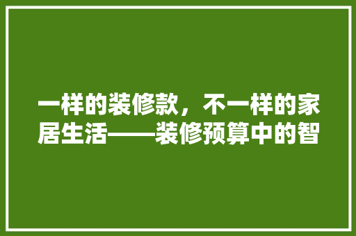 一样的装修款，不一样的家居生活——装修预算中的智慧选择