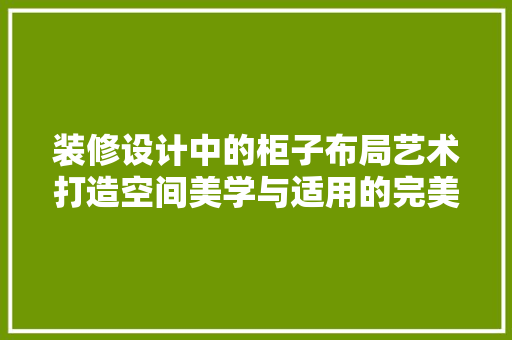 装修设计中的柜子布局艺术打造空间美学与适用的完美融合