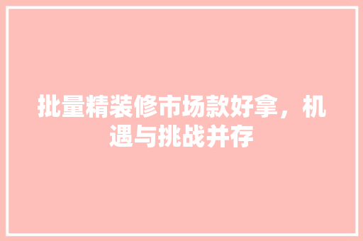 批量精装修市场款好拿，机遇与挑战并存