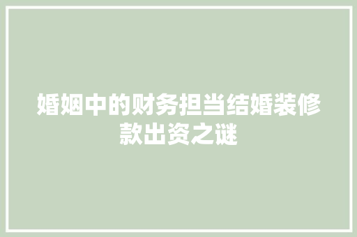 婚姻中的财务担当结婚装修款出资之谜