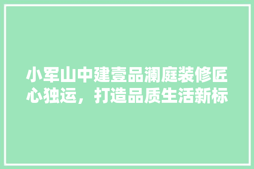 小军山中建壹品澜庭装修匠心独运，打造品质生活新标杆