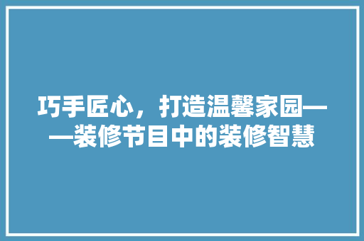 巧手匠心，打造温馨家园——装修节目中的装修智慧