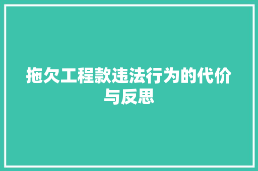 拖欠工程款违法行为的代价与反思