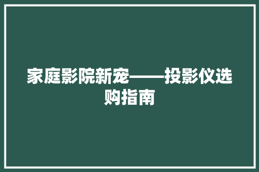 家庭影院新宠——投影仪选购指南
