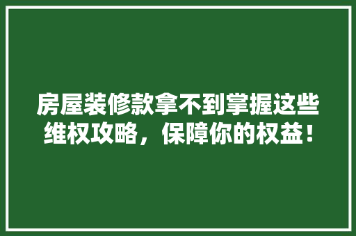 房屋装修款拿不到掌握这些维权攻略，保障你的权益！