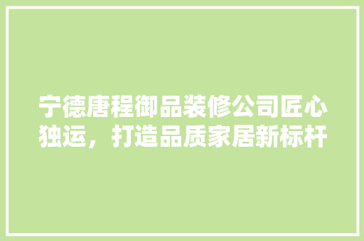 宁德唐程御品装修公司匠心独运，打造品质家居新标杆