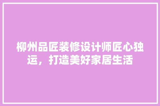 柳州品匠装修设计师匠心独运，打造美好家居生活