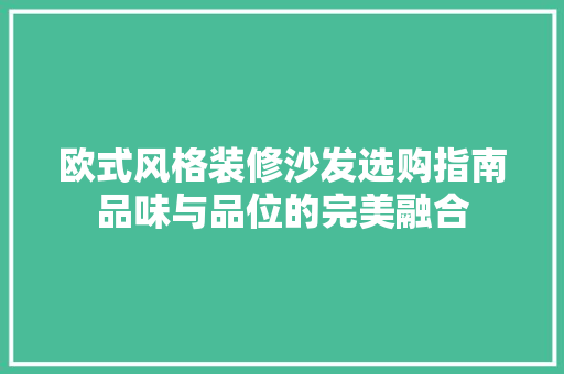欧式风格装修沙发选购指南品味与品位的完美融合