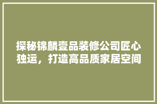 探秘锦麟壹品装修公司匠心独运，打造高品质家居空间