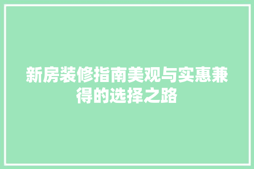 新房装修指南美观与实惠兼得的选择之路