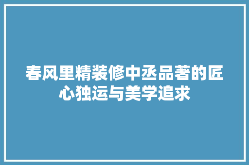 春风里精装修中丞品著的匠心独运与美学追求