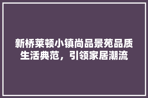 新桥莱顿小镇尚品景苑品质生活典范，引领家居潮流