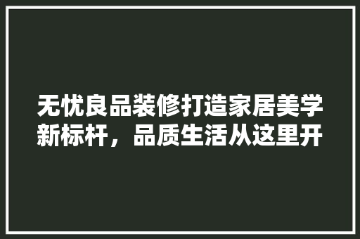 无忧良品装修打造家居美学新标杆，品质生活从这里开始