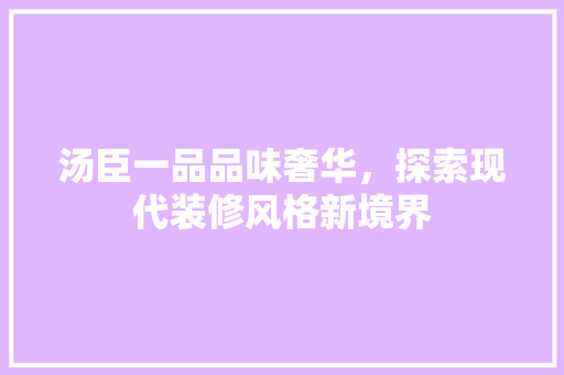 汤臣一品品味奢华，探索现代装修风格新境界