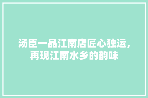 汤臣一品江南店匠心独运，再现江南水乡的韵味