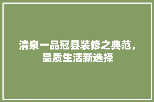 清泉一品冠县装修之典范，品质生活新选择