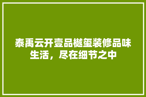 泰禹云开壹品樾玺装修品味生活，尽在细节之中