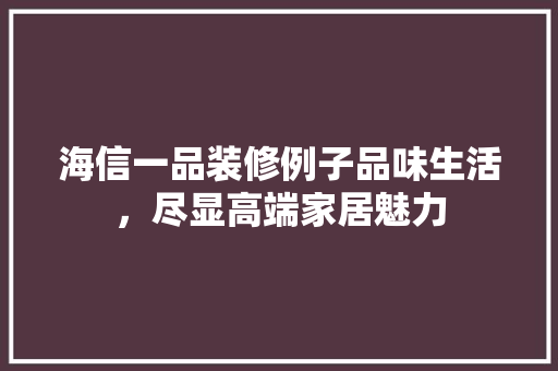 海信一品装修例子品味生活，尽显高端家居魅力