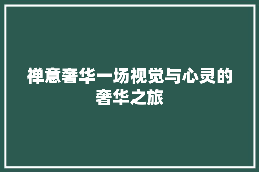 禅意奢华一场视觉与心灵的奢华之旅