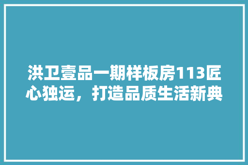洪卫壹品一期样板房113匠心独运，打造品质生活新典范