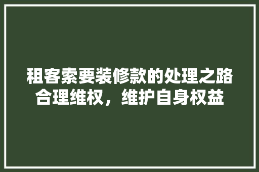 租客索要装修款的处理之路合理维权，维护自身权益