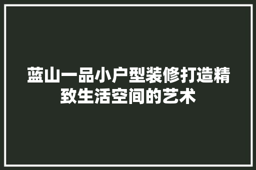 蓝山一品小户型装修打造精致生活空间的艺术