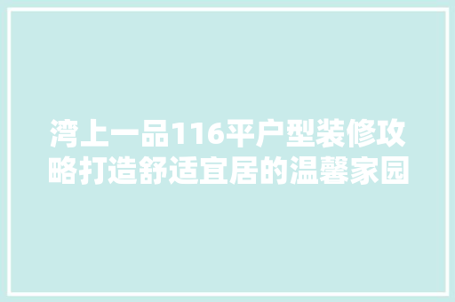 湾上一品116平户型装修攻略打造舒适宜居的温馨家园