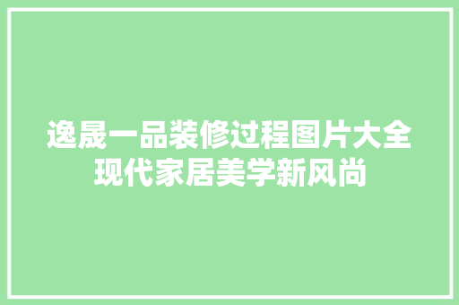 逸晟一品装修过程图片大全现代家居美学新风尚