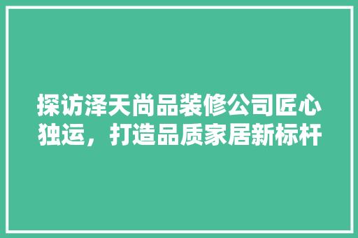 探访泽天尚品装修公司匠心独运，打造品质家居新标杆