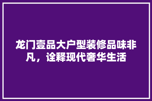 龙门壹品大户型装修品味非凡，诠释现代奢华生活