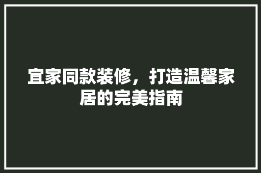 宜家同款装修，打造温馨家居的完美指南