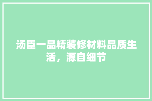 汤臣一品精装修材料品质生活，源自细节