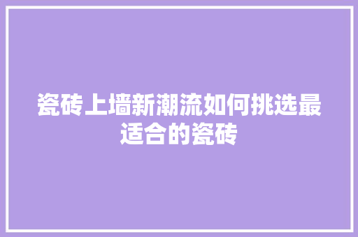 瓷砖上墙新潮流如何挑选最适合的瓷砖