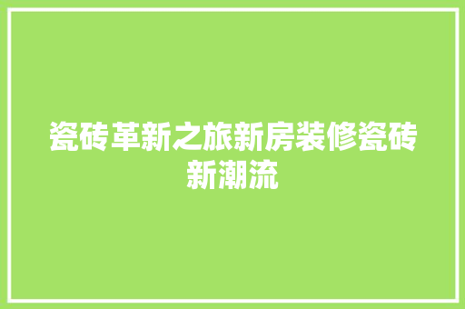 瓷砖革新之旅新房装修瓷砖新潮流