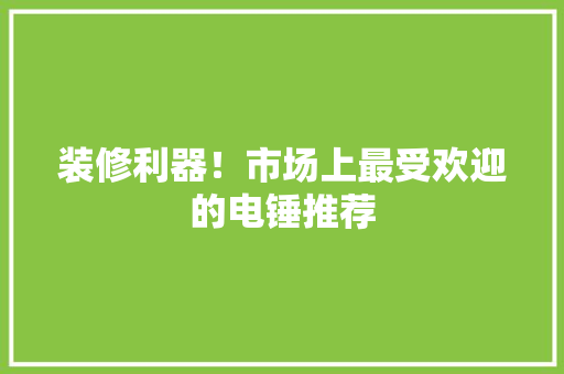 装修利器！市场上最受欢迎的电锤推荐