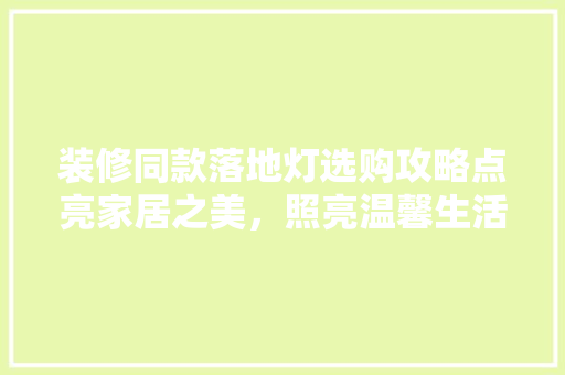 装修同款落地灯选购攻略点亮家居之美，照亮温馨生活