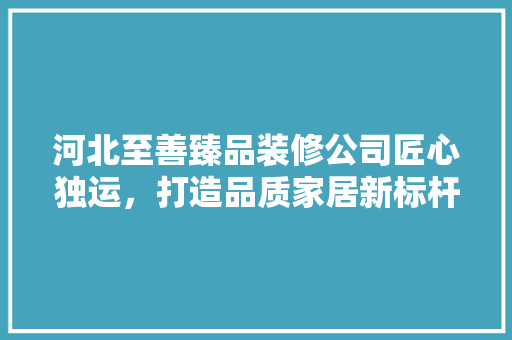 河北至善臻品装修公司匠心独运，打造品质家居新标杆