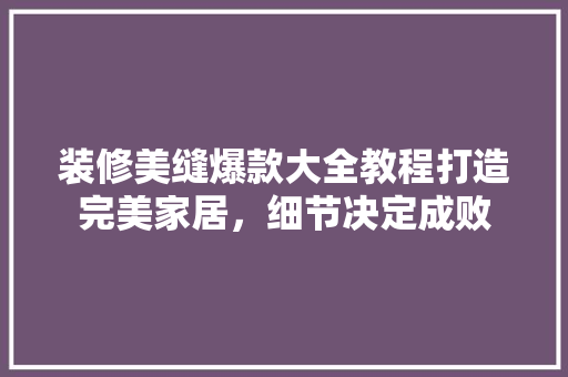 装修美缝爆款大全教程打造完美家居，细节决定成败