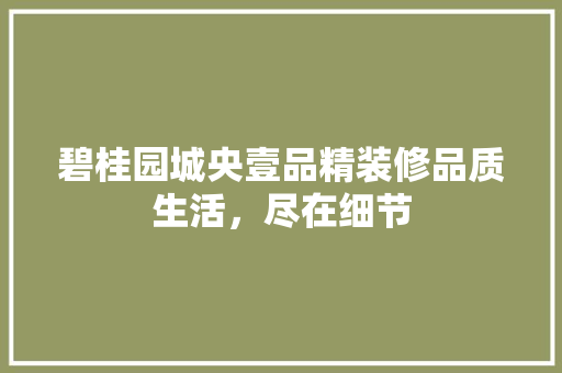 碧桂园城央壹品精装修品质生活，尽在细节