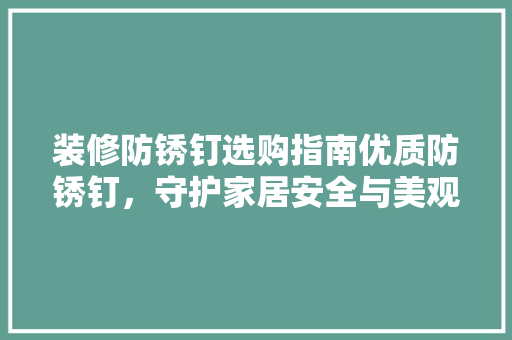 装修防锈钉选购指南优质防锈钉，守护家居安全与美观