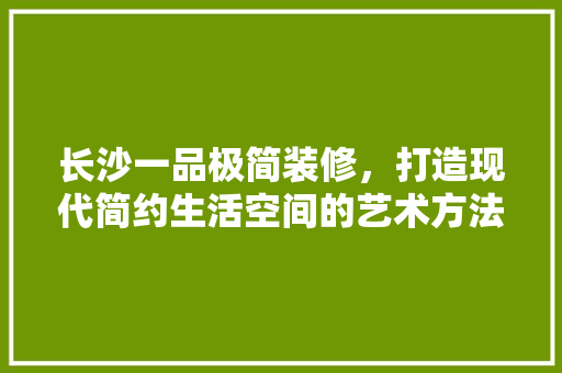 长沙一品极简装修，打造现代简约生活空间的艺术方法