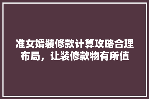 准女婿装修款计算攻略合理布局，让装修款物有所值