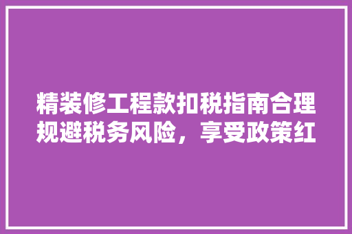 精装修工程款扣税指南合理规避税务风险，享受政策红利